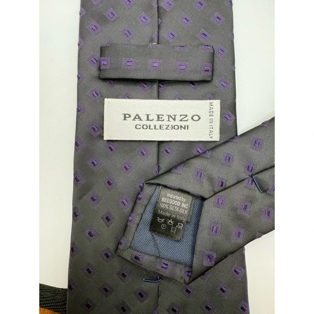 Palenzo Collection Silk Tie Made in Italy Purple‎ Diamond Pattern 62 in